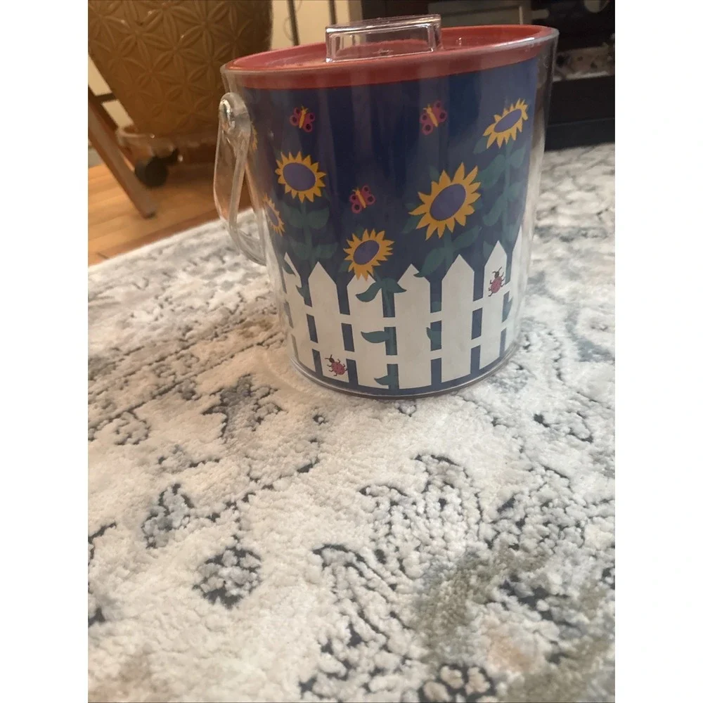 Vintage Acrylic Ice Bucket With Removable Insert, Lady Bugs & Sunflowers